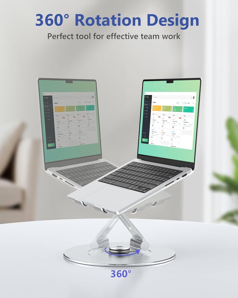 LOXP High-End Laptop Stand for Desk with 360 Rotating Base, Ergonomic Protable Laptop Riser for Collaborative Work, Aluinum Computer Notebook Stand Holder for MacBook Air Pro, Dell, XPS, HP up to 17 Inches - Image 2